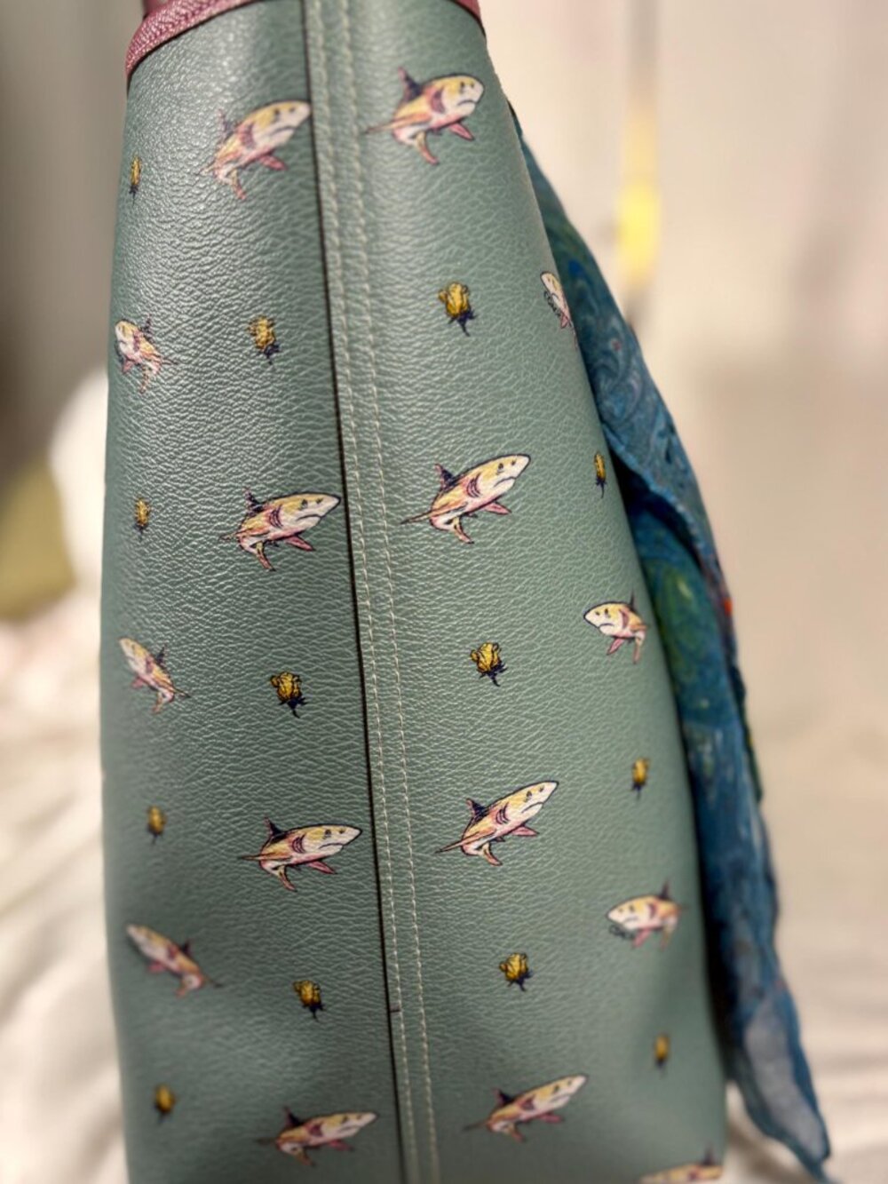 Coach Reversible City Tote with Shark Print, Scarf and Charm - Picture 5 of 12